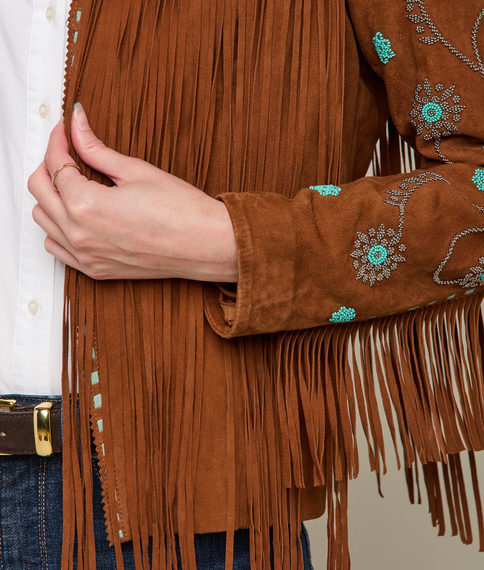 Ellie Beaded Fringe Jacket :: Brown - Image 5