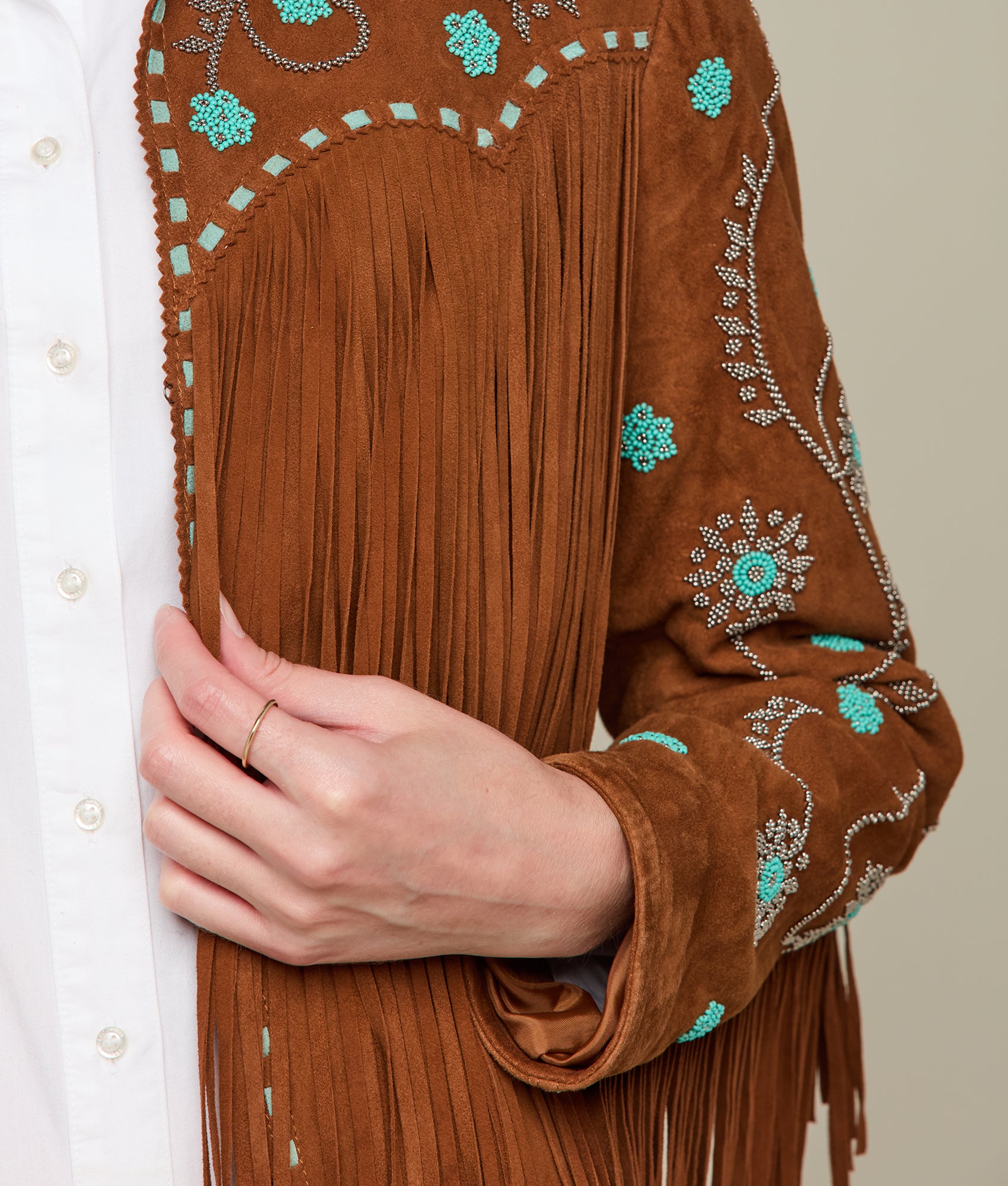 Ellie Beaded Fringe Jacket :: Brown - Image 8
