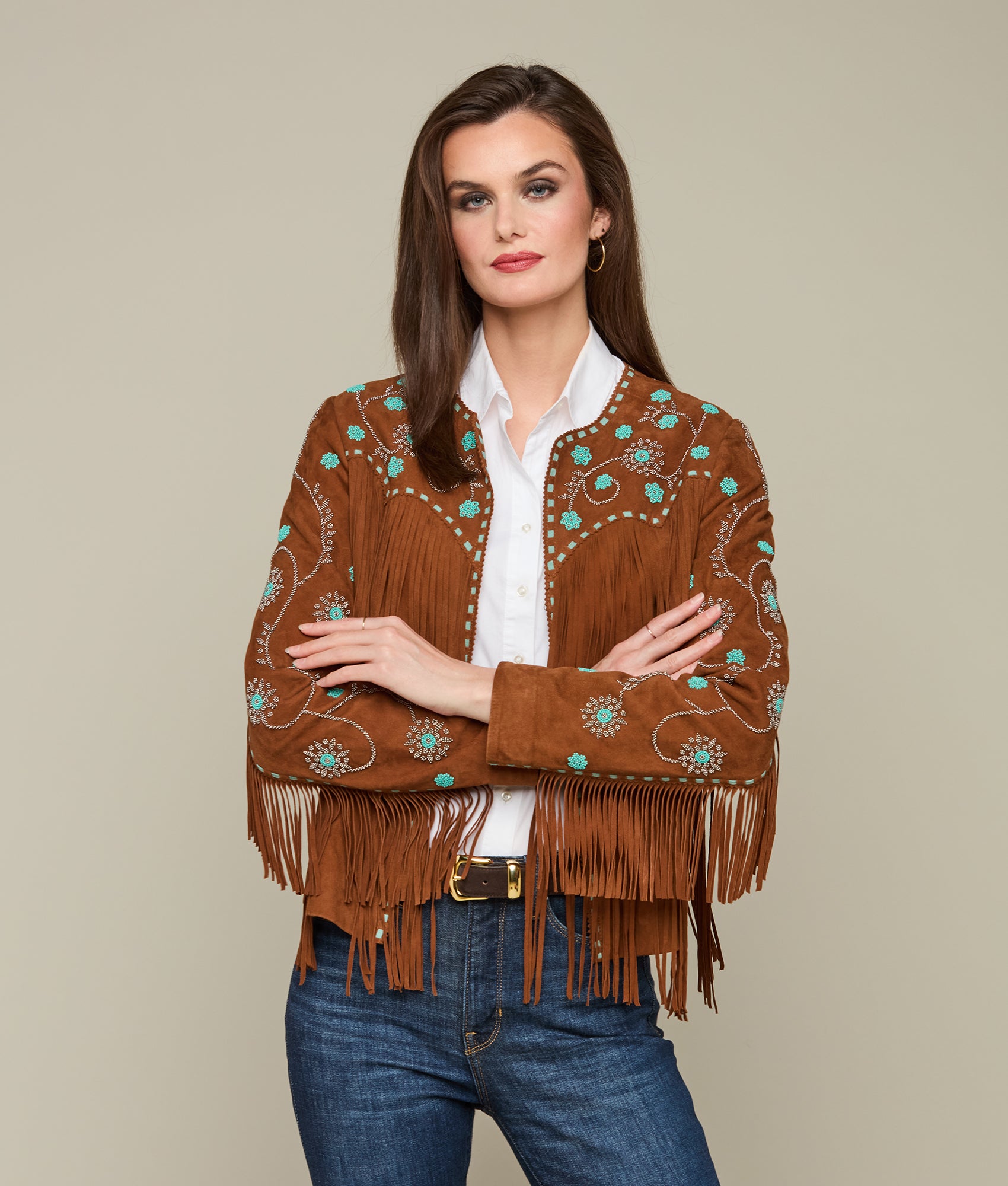 Ellie Beaded Fringe Jacket :: Brown - Image 3