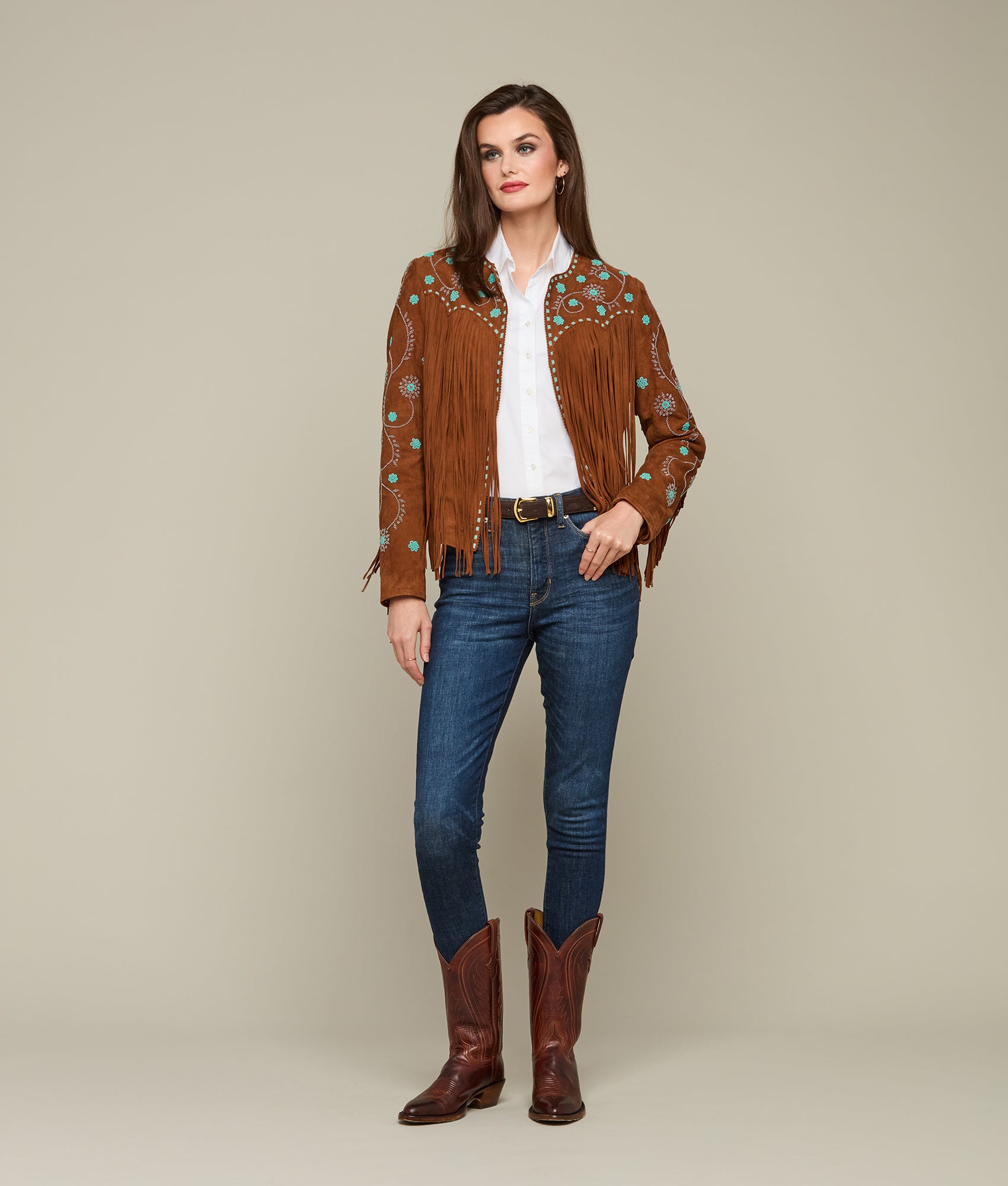 Ellie Beaded Fringe Jacket :: Brown - Image 7