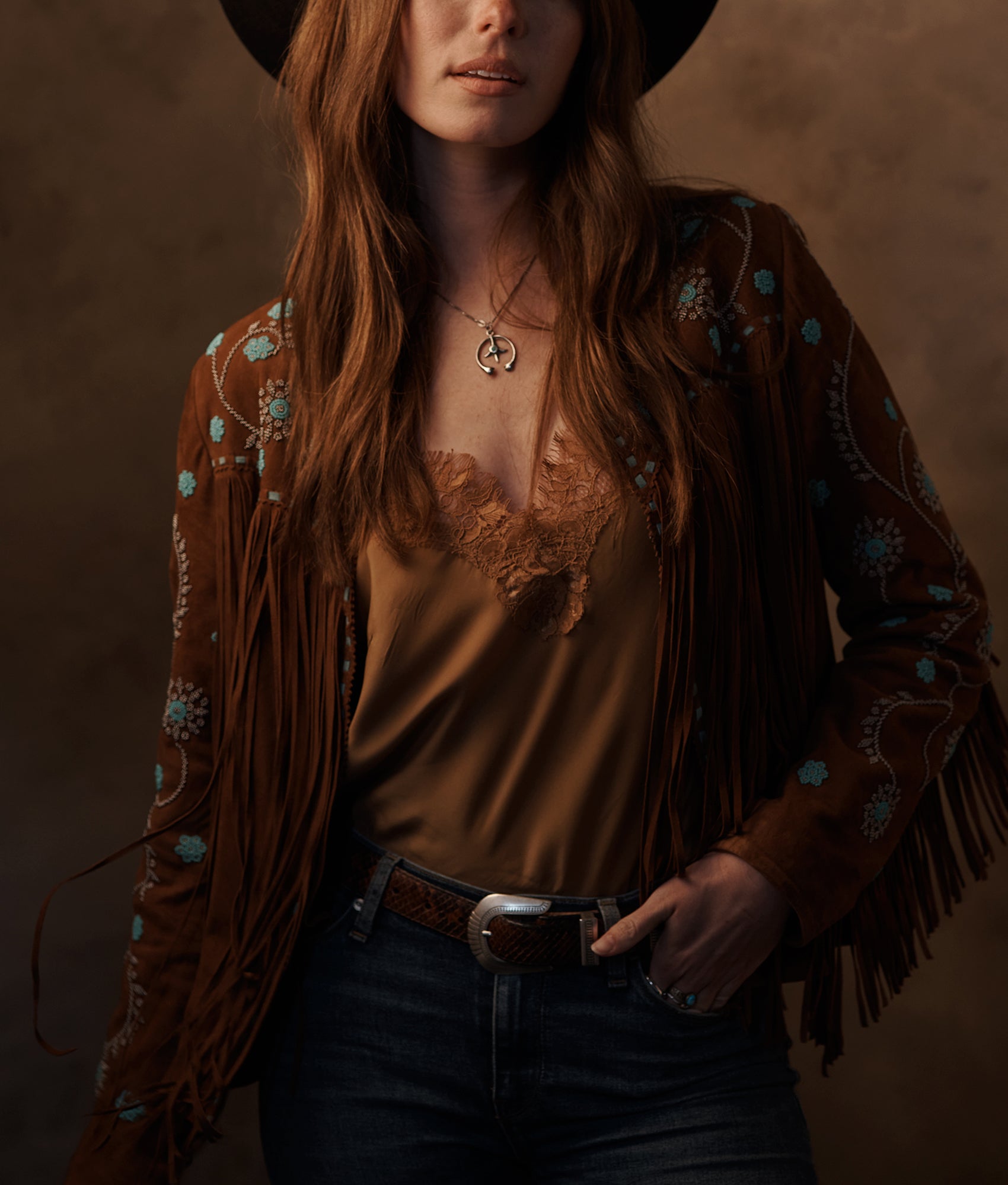 Ellie Beaded Fringe Jacket :: Brown - Image 4