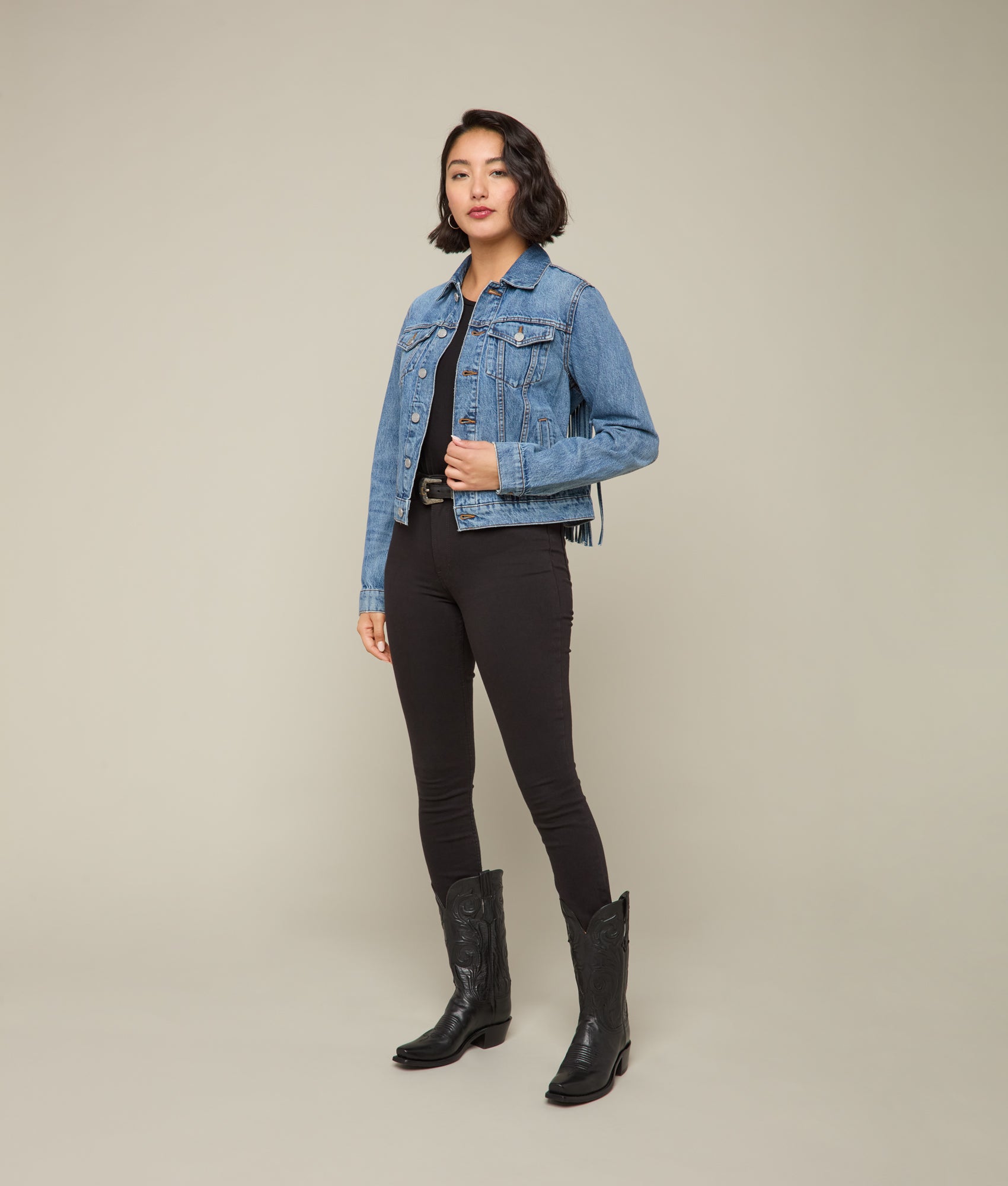 Justine Fringe Denim Jacket :: Blue Roan - Image 4