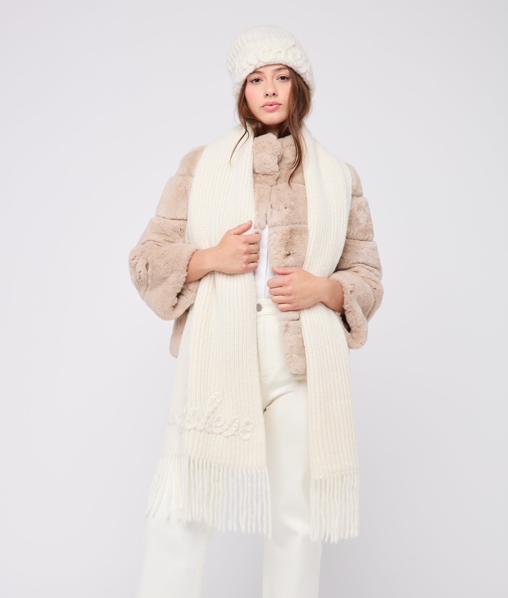Script Knitted Scarf :: Cream - Image 4