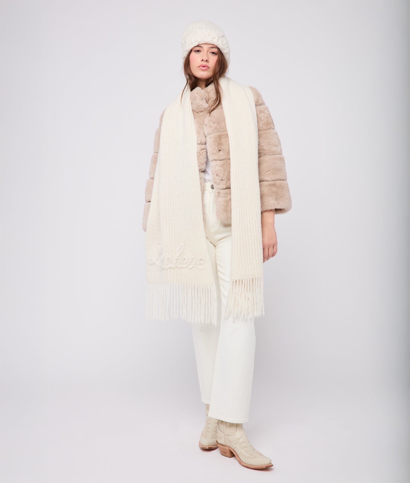 Script Knitted Scarf :: Cream - Image 2