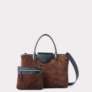 Large Roma Suede Tote :: Brown