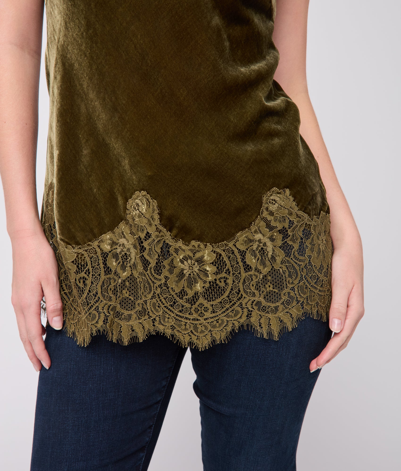 Darlene Velvet Lace Cami :: Olive - Image 6