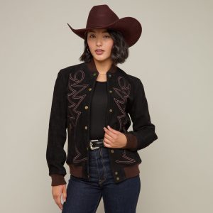 Embroidered Suede Bomber Jacket :: Black