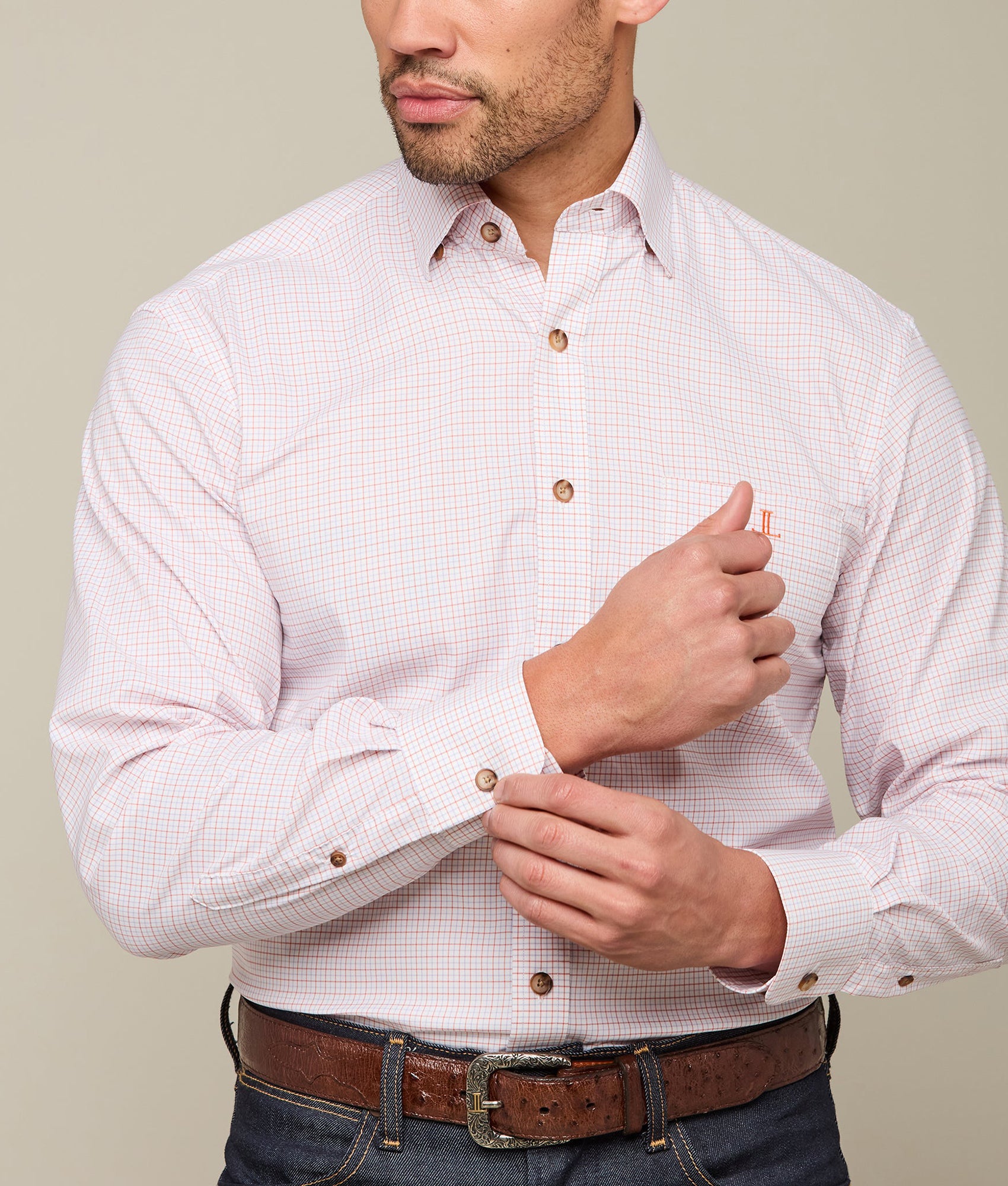 San Antonio :: Tangerine And Cornflower Blue Tattersall - Image 2