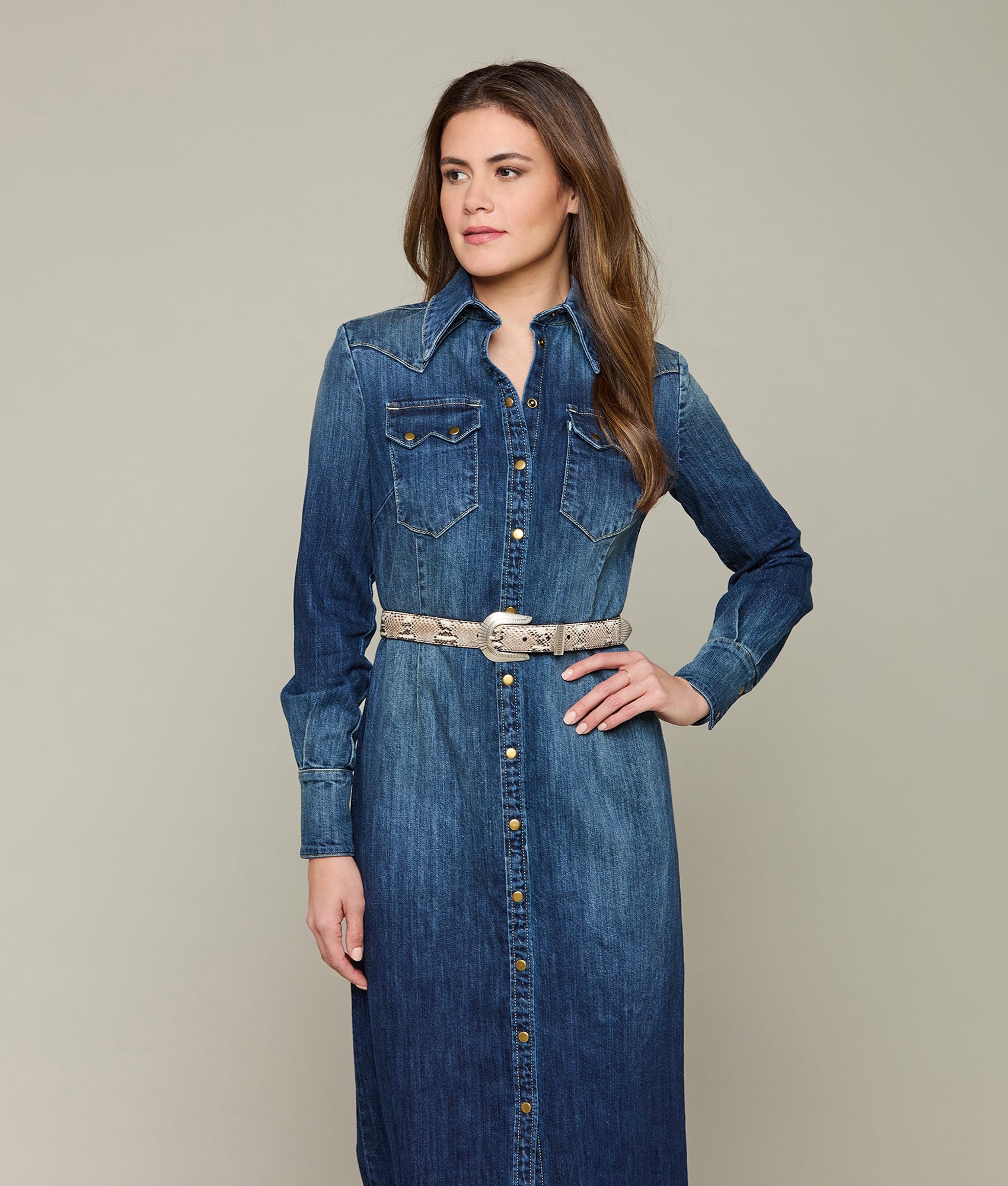 Long Denim Duster :: Medium Wash Denim - Image 8