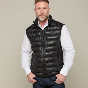 Men's Leather Puffer Vest :: Black